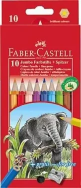 Faber-Castell Jumbo - Pastelky šesťhranné - 10 ks + strúhadlo / rozmývateľné (111210)
