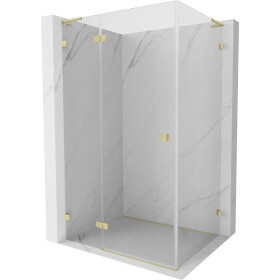 MEXEN/S - Lunar L sprchový kút dvere krídlové ľavá 75 x 80, transparent, zlato kartáčovaná 834L-075-080-55-00-L