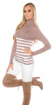 Sexy KouCla turtleneck striped + rhinestones CORAL Einheitsgroesse