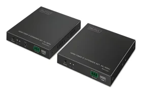 Digitus HDMI Fiber IP Extender Set čierna / Extender HDMI signálu / 4K/60Hz / optický SFP / až 40 km (DS-55350)