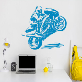 Veselá Stena Samolepka Kreslený motorkár Farba: modrá, Veľkosť: 100 x 96 cm