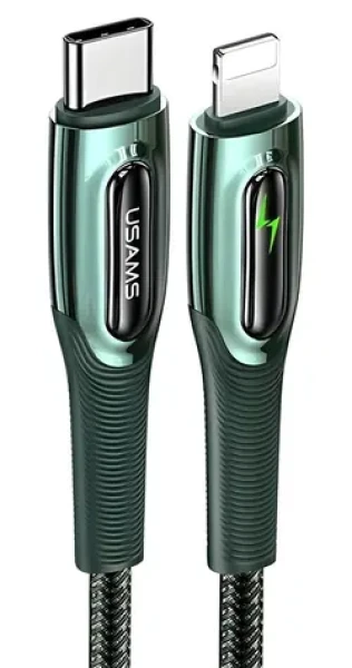 USAMS SJ518 tmavo zelená / Dátový kábel / USB-C - Lightning / 20W PD / SMART Power-off / 1,2 m (SJ518USB02)