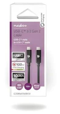 Nedis USB-C 3.2 Gen2 1 m čierna / dátový kábel / 100 W / 10 Gbps / 4K 60 Hz (CCGW64750BK10)