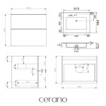 CERANO - Kúpeľňová skrinka Velora - čierna matná, úchytka čierna + keramické umývadlo Novo - biela lesklá - 61x54,5x46,5 CER-979889