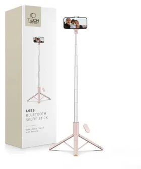 Tech-Protect L09S ružová / Selfie tyč / Statívová funkcia / Bluetooth diaľkové ovládanie / Teleskopická 146 cm (5906302330898)