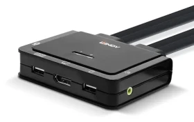 Lindy KVM prepínač 2 porty DisplayPort a USB-C čierna / KVM prepínač / 4K 60Hz / USB 2.0 / audio (42346)