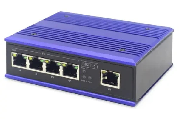 Digitus Industriálny switch 5- Port modrá / Switch / 5x 10/100 Mbit / Unmanaged / DIN lišta (DN-650105)