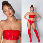 Sexy Koucla Latex look bandeau top with zip red L