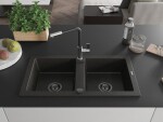 MEXEN/S MEXEN/S - Mario granitový drez 2-bowl vrátane batérie Flora, čierna/zlatá metalik 6504-75-670401-07-B