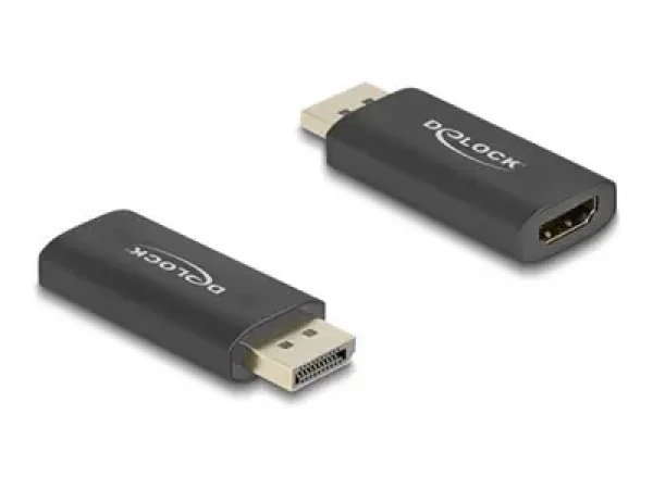 DeLock adaptér aktívny DisplayPort 1.4 na HDMI čierny / Redukcia / 8K / HDR / HDCP / hliníkové puzdro (61055)