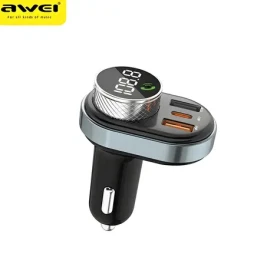 AWEI C-843 čierna / FM transmitter / Bluetooth 5.0 / Handsfree / USB-A + USB-C / MP3 (C843)
