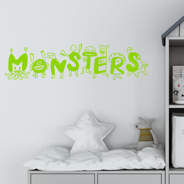 Veselá Stena Samolepka Monsters Farba: zelená, Veľkosť: 60 x 18 cm