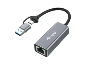 Equip adaptér USB-C a USB-A - RJ45 sivý / Sieťový adaptér / 2,5 GbE / LED indikácia / Hliníkové telo / 0,15 m (133495)