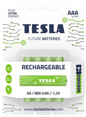 Teslá RECHARGEABLE+ nabíjacia mikrotužková batéria AAA Ni-MH 800mAh 4 ks / HR03 / blister (1099137210)