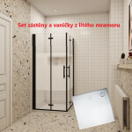 H K - Sprchovací kút MELODY BLACK LINE R909, 90x90 so zalamovacími dverami vrátane sprchovej vaničky z liateho mramoru MBLINER909/THOR-90SQ