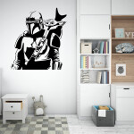 Veselá Stena Samolepka Mandalorian a Grogu Farba: béžová, Veľkosť: 80 x 89 cm