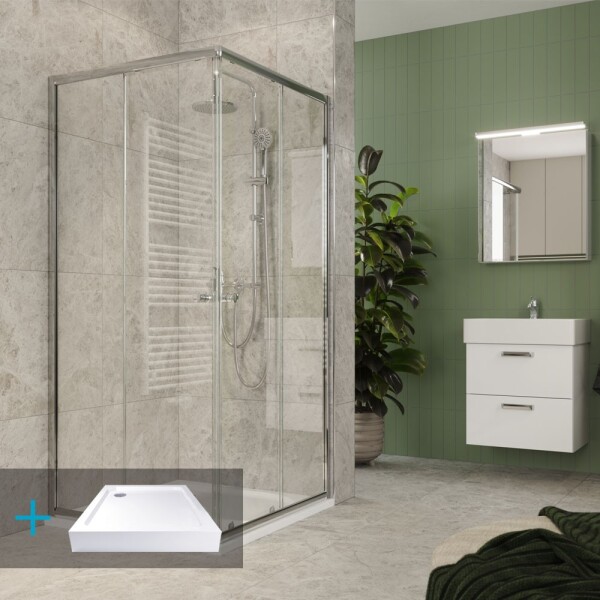 Mereo Kora Lite sprchový set: sprchovací kút 80x80x185cm, chróm ALU, sklo číre, 80 cm, vanička, sifón CK34133ZH