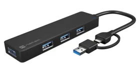 Natec MAYFLY čierna / USB rozbočovač / 4X USB-A 3.0 / USB-C adaptér (NHU-2023)