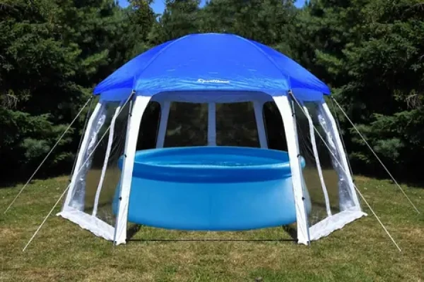 RULYT Zastrešenie bazéna modro-biele / Zastrešenie bazéna / do priemeru 3,66 m / šesťuholník / PVC steny / UV 50+
