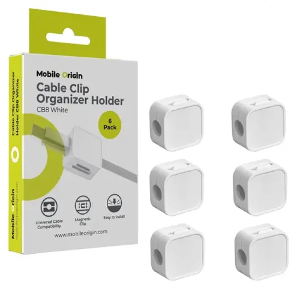Mobile Origin CB8 biela / Organizér káblov / magnetický / samolepiaci / sada 6 ks (MO-CM-CB8-WHT)