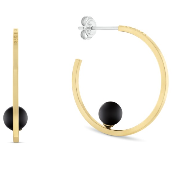 Tommy Hilfiger Pozlátené kruhy s onyxom Semi-Precious Beads 2780965