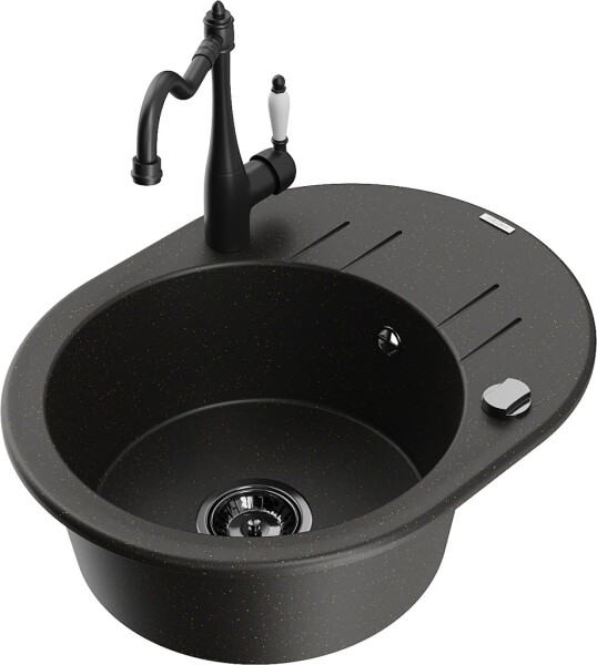 MEXEN/S MEXEN/S - Kevin granitový drez 1-miska s odkvapkávačom vrátane batérie Carla, čierna/zlatá metalik 6517-75-670700-70-B