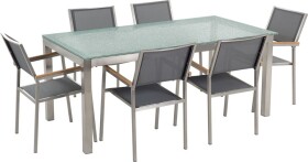 Beliani GROSSETO Sada záhradného nábytku stôl s bielou sklenenou doskou 180 x 90 cm 6 sivých stoličiek