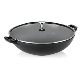 KELA Wok Calido 36 cm čierna / Panvica / liatinová / s pokrievkou (KL-12475)