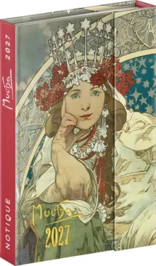 NOTIQUE Alfons Mucha 2027 / Týždenný diár / 11 x 16 cm / Česko slovenský / magnetické uzatváranie