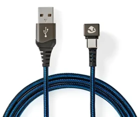 Nedis USB-A - USB-C kábel čierna/modrá / Kábel USB / 480 Mbps / Pozlátený / 2 m / Opletený nylon (GCTB60600BK20)