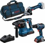 Bosch Bosch combination set 18V: GSR 18V-55 + GWS 18V-7 + GBH 18V-22, tool set (blue, 2x battery ProCORE18V 4.0Ah, tool bag)