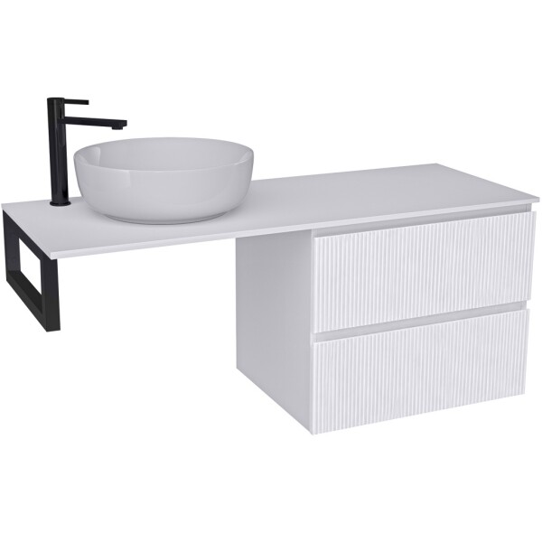 CERANO - Kúpeľňová skrinka Carole - biela matná ryhovaná + doska pod umývadlo Navira Slim - 18 mm + konzola čierna - 120x46x49,8 CER-162113
