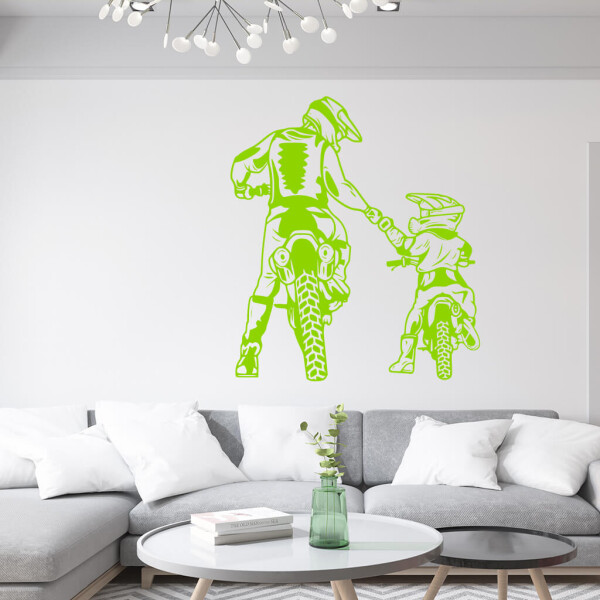 Veselá Stena Samolepka Motokros otec a syn Farba: zelená, Veľkosť: 80 x 70 cm