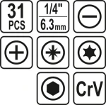 STHOR Sada bitov 1/4" 31 ks / Sada bitov / 1/4" / 31 ks (TO-66302)