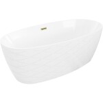 MEXEN/S - Olea voľne stojaca vaňa vzor 170 x 80, biela, sifón a prepad zlatá 52821708000-50