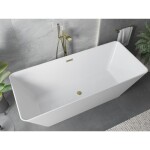 MEXEN/S - Velo Slim voľne stojaca vaňa 170 x 75, biela, sifón a prepad zlatá kartáčovaná 52811707500-55