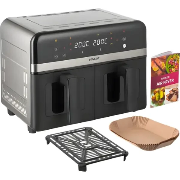 Sencor SFR 8800SS Inox / Teplovzdušná fritéza / Dual Cook / 2x 4 l / 2860 W / 40-230 °C