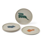 LIEWOOD Plastový tanier Remco Dinosaurus / Mist – set 6 ks