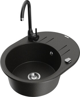 MEXEN/S MEXEN/S - Kevin granitový drez s odkvapkávačom vrátane batérie Telma, čierna/zlatá metalik 6517-75-670200-70