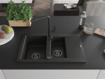MEXEN/S MEXEN/S - Gaspar granitový drez 1.5 s odkvapkávačom vrátane batérie Flora, čierna/zlatá 6507-75-670401-70-B