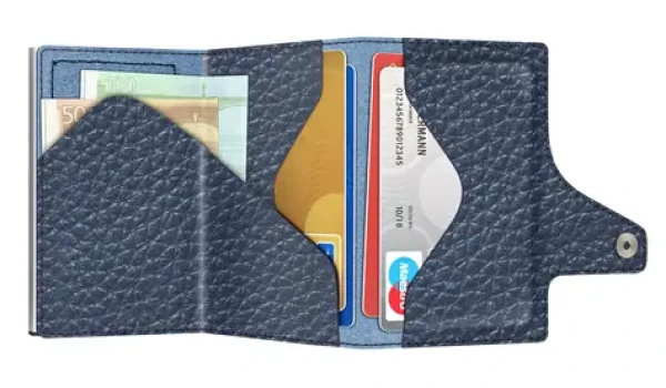 TRU VIRTU Click Slide Pebble námornícka modrá/strieborná / Peňaženka / RFID ochrana / koža a hliník / až 12 kariet (24104004412)