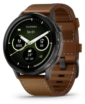 Garmin Venu 4 45 mm sivá, čierny/hnedý remienok / Chytré hodinky / AMOLED / GPS / Wi-Fi / 5 ATM (010-03014-03)