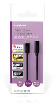 Nedis USB-C(M) - USB-C(F) čierna / Predlžovací kábel / USB 3.2 Gen 1 / 60 W / 5 Gbps / 4K 60Hz / 2 m (CCGB64010BK20)