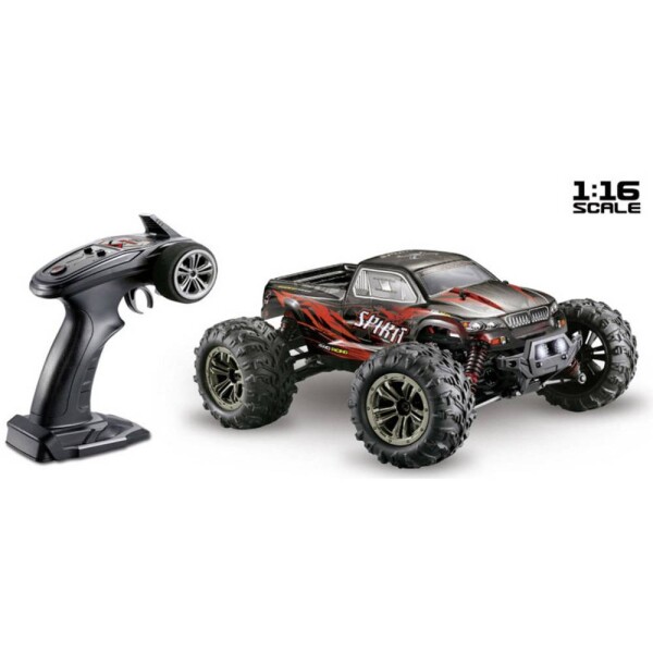 Absima Spirit čierna, červená komutátorový 1:16 RC model auta elektrický monster truck 4WD (4x4) RtR 2,4 GHz vr. akumulátorov a kábla na nabíjanie; 16001