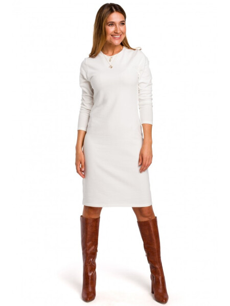 Model 18002179 Svetrové šaty s dlouhými rukávy ecru barva EU XXL - STYLOVE