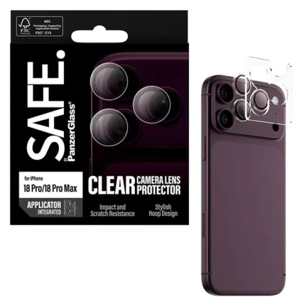 PanzerGlass SAFE Ochrana kamery iPhone 17/18 Pro/Pro Max / Ochrana kamery / Temperované sklo / Plne nalepovacie (SA23766)