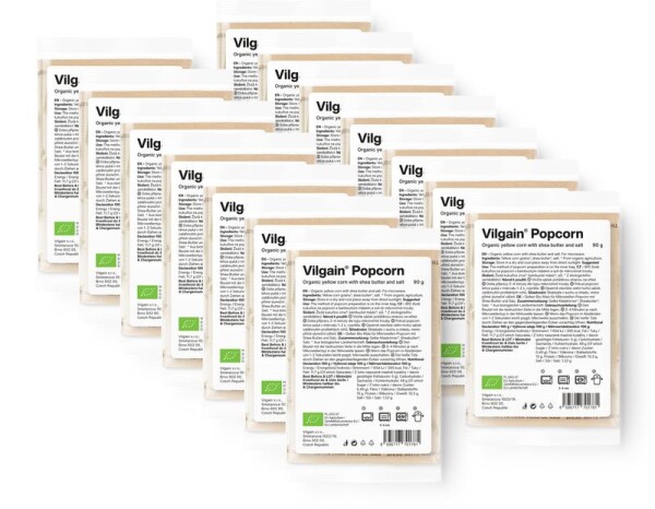 Vilgain Popcorn do mikrovlnky BIO – 14× solený zo žltej kukurice 90 g