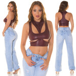 Sexy Koucla Wetlook Crop Top with Cut Outs Einheitsgroesse