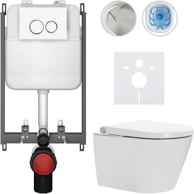 CERANO - Závesné WC s bidetom Basic/Cronus Standard - biela lesklá - WC tlačidlo Dualo/Biela - na zamurovanie - 59,3x38,4 CER-8050BD86421