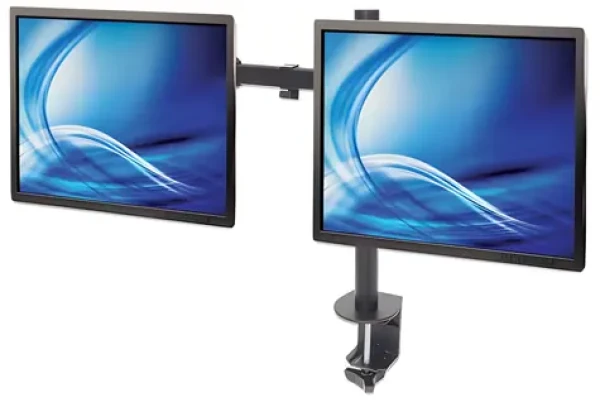 Manhattan Rameno pre 2 monitory so svorkou čiernej / 13-32" / VESA 75x75-100x100 / nosnosť 16kg / rotácia 360° (461528)